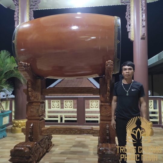 Trống bát nhã gỗ lim có giá đỡ 